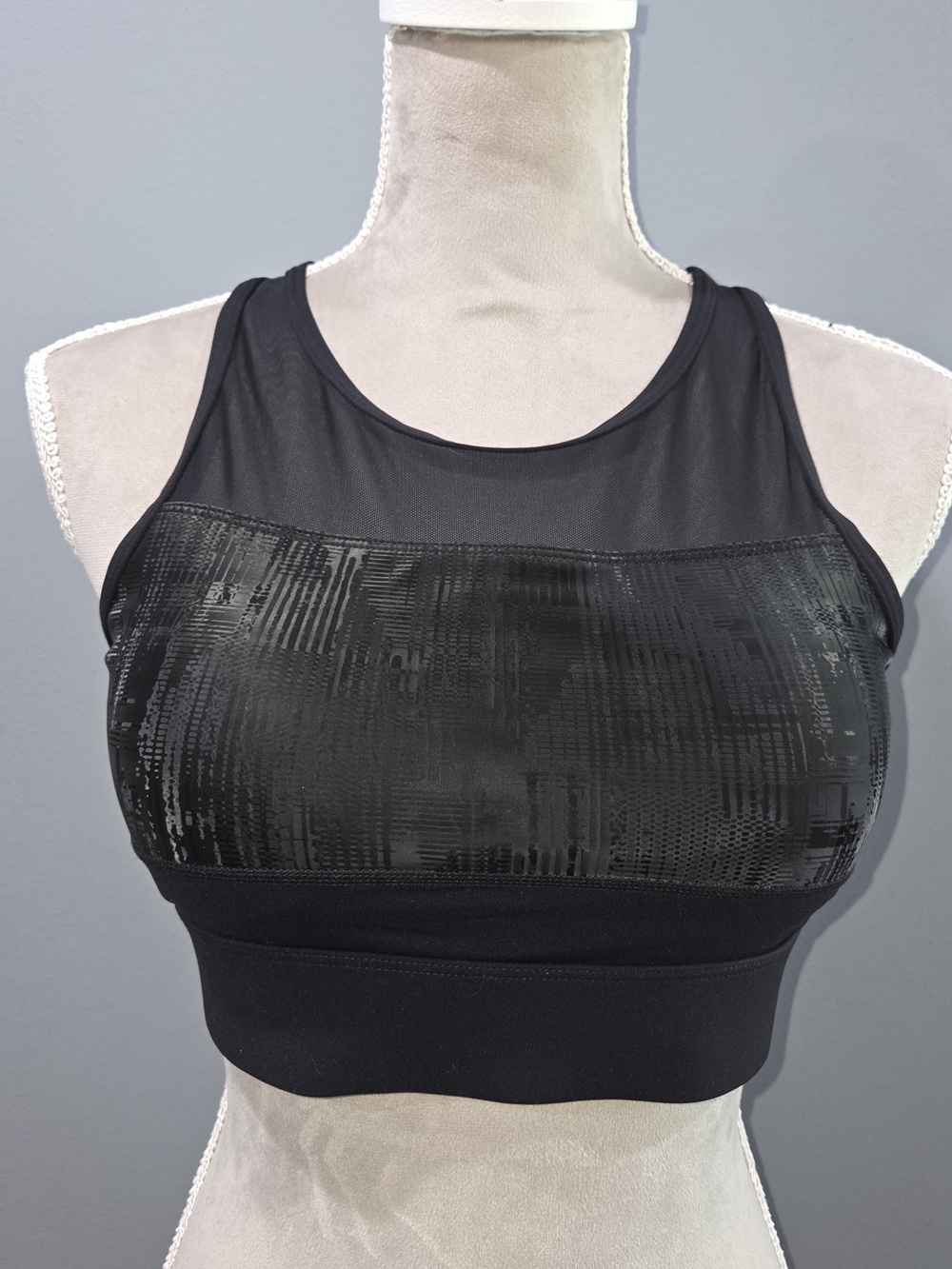 ZYIA All-Star Sportsbra with High Sheer Neck & Soft Textured Front - Large